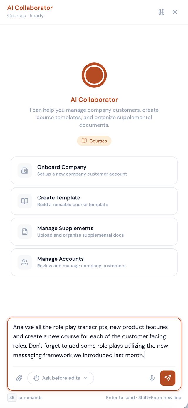 Time Machine AI Collaborator home with actions to onboard company, create templates, and manage supplemental documents